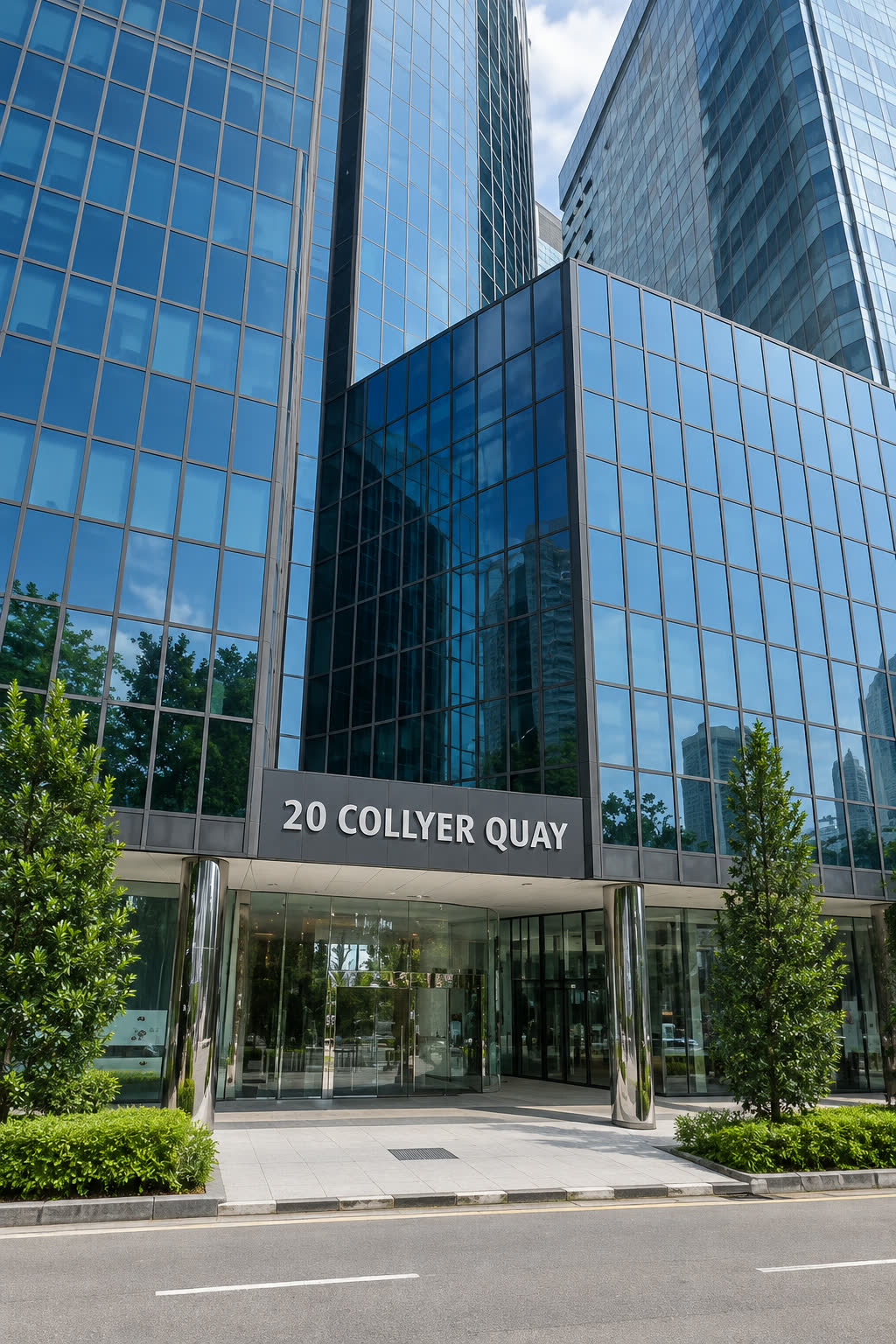 AI-generated illustration of the entrance at 20 Collyer Quay.